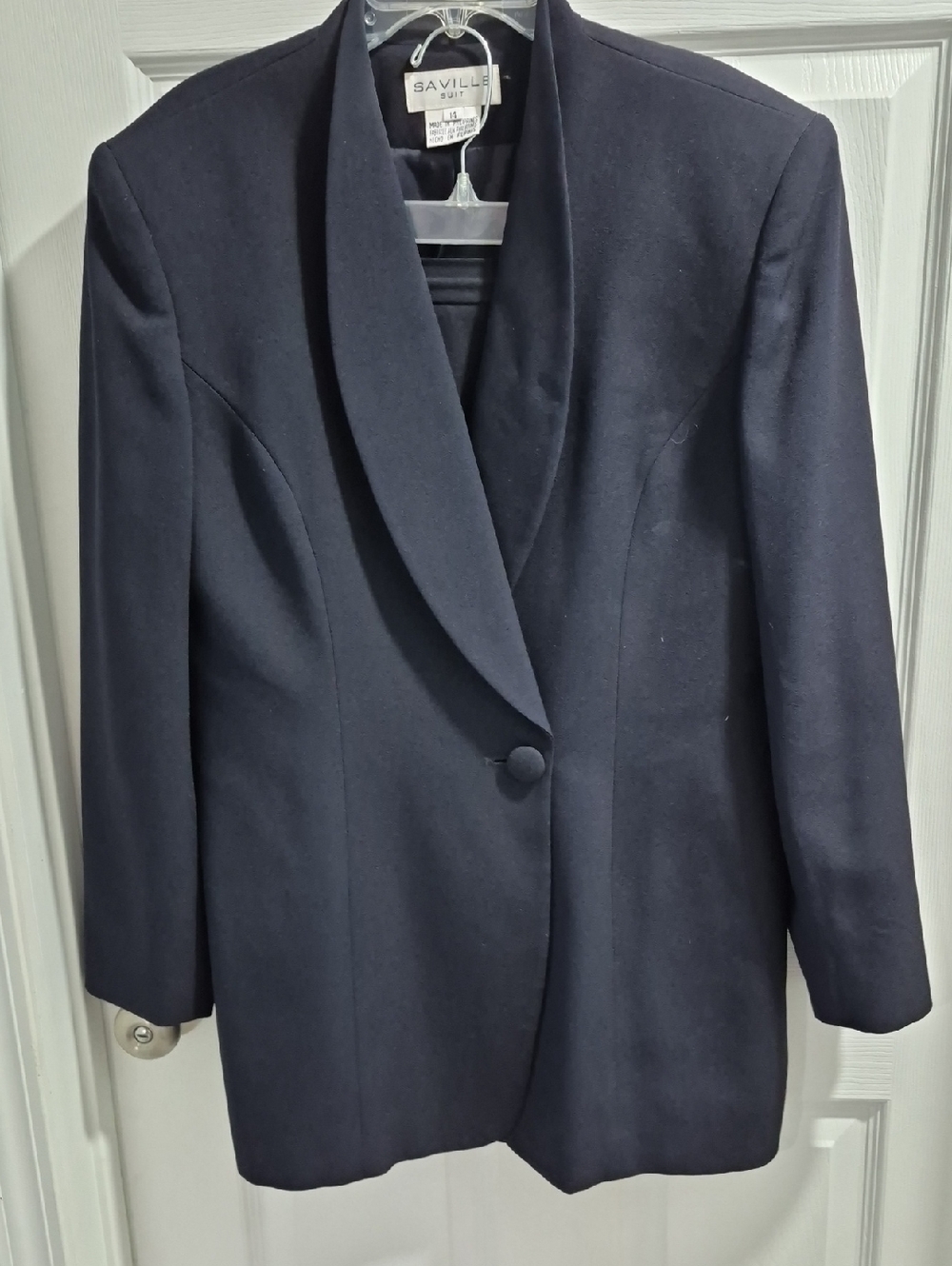 SAVILLE 2 Piece Suit Navy Single-Button Shawl Collar Blazer